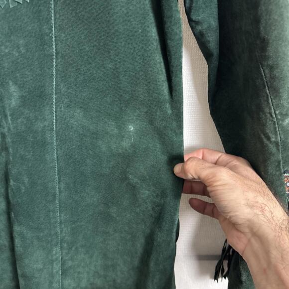 Scully Women's 10 Green Genuine Leather Navajo Patch Pocket Up Fringe Jacket - Picture 7 of 14